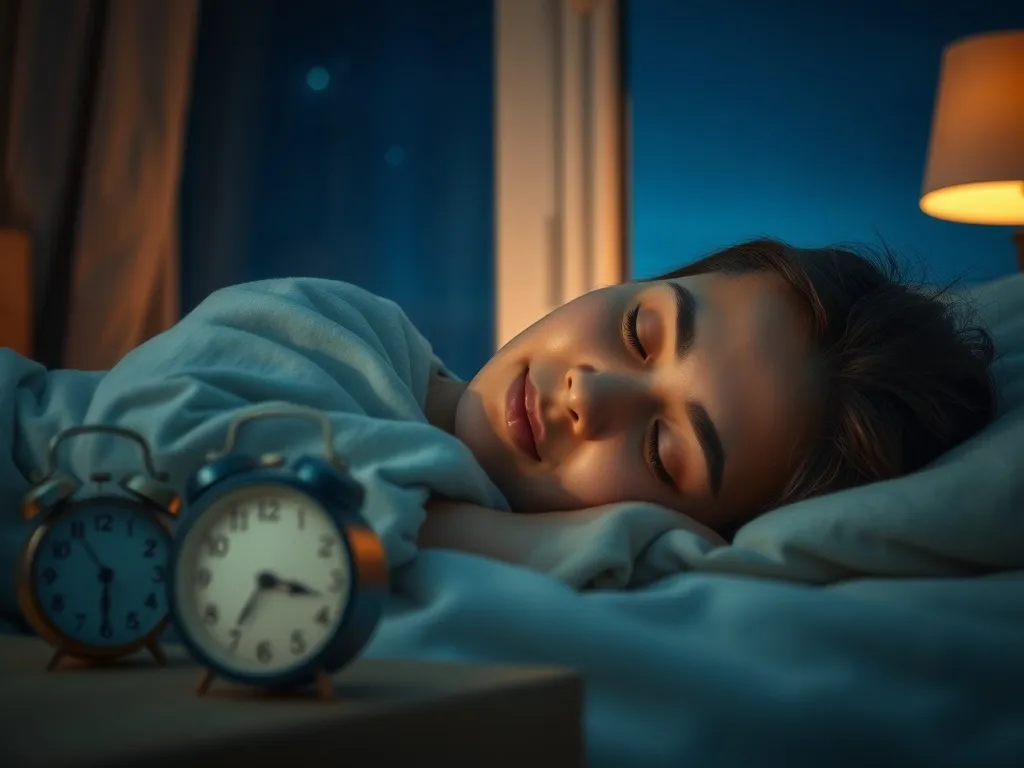 Osoba spokojnie śpiąca nocą w przytulnej sypialni, podkreślająca znaczenie regenerującego snu i fazy REM